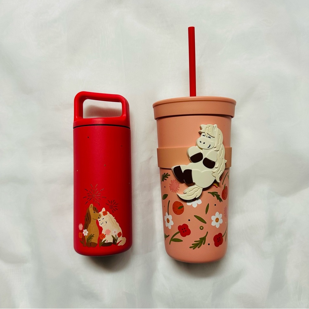 2 Starbucks Red and Pink Holiday Drinkware Set